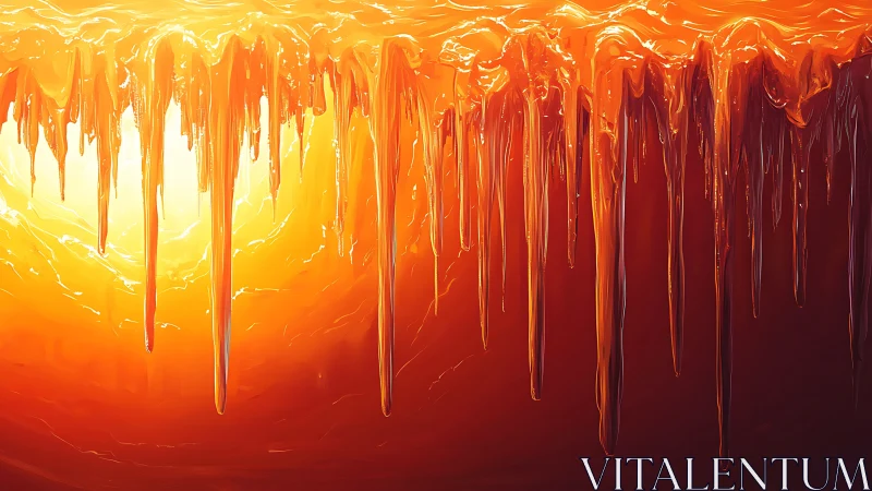 Molten sunrise stalactites drip fire across an ember sky