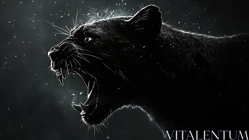 Black panther displaying threat display in rain.