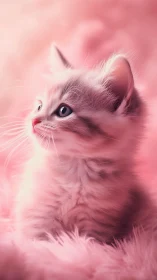 Pink kitten with fluffy fur rendered in soft focus technique.