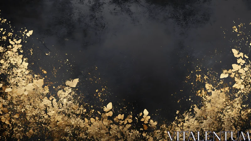 Gold foil butterfly fragments on dark textured background.