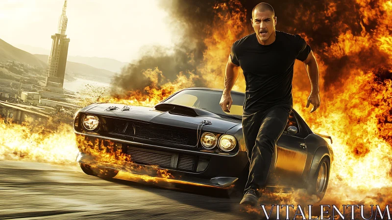 Inferno Escape: Man Outrunning Chaos Incarnate.