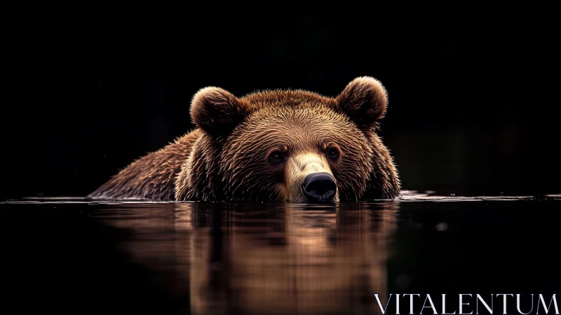 Midnight swimmer bear surfaces like a quiet forest moon