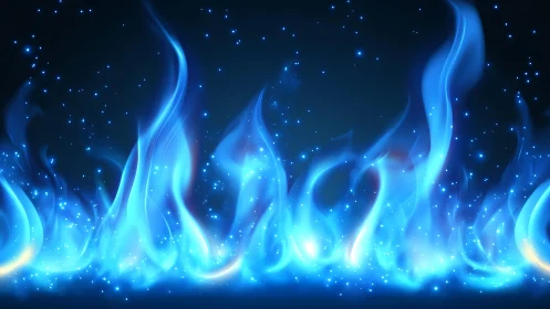 Vibrant Blue Flames in Digital Art with Glowing Particles.