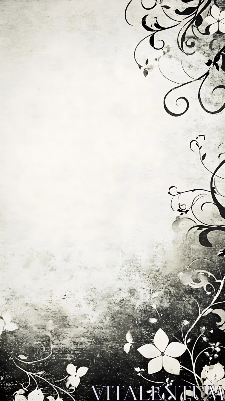 Grunge monochrome floral border frames a central negative space