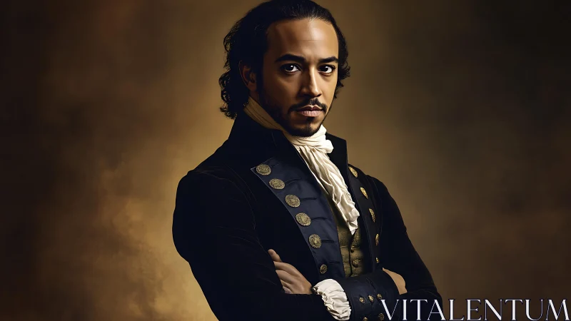 Regal historical portrait with dramatic golden lighting.