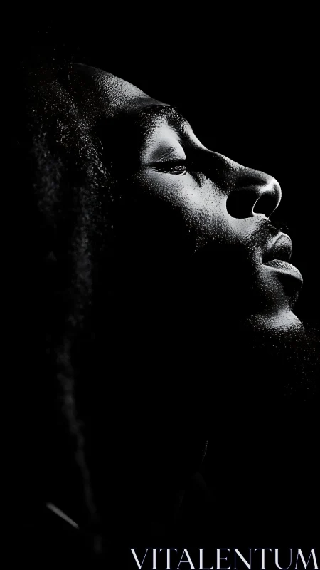 Side-lit serenity carves a luminous portrait from darkness.