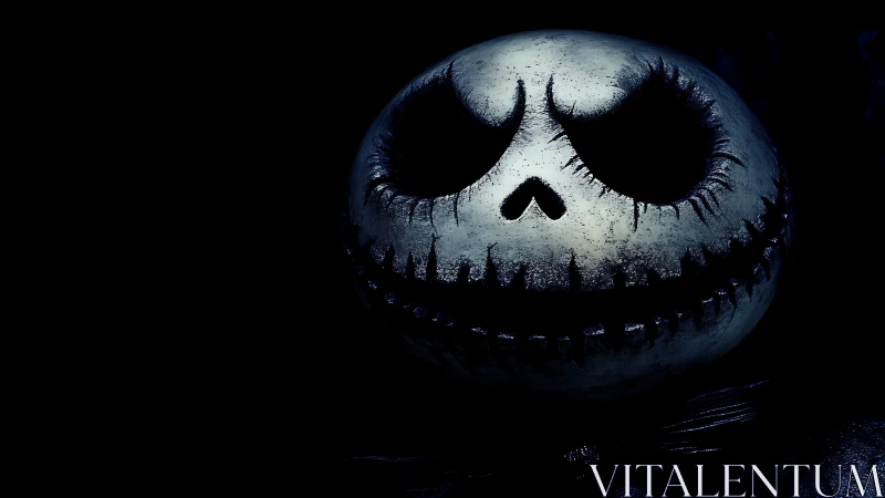 Grinning skull character in dramatic low key blue lighting.