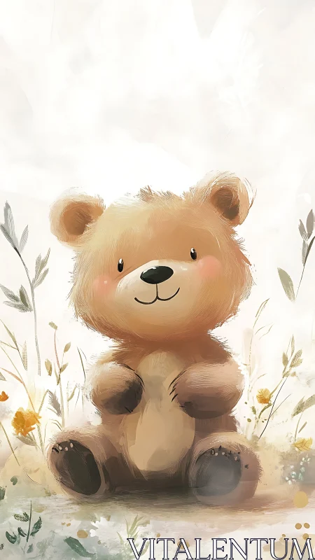 Sunlit meadow bear practices the gentle art of quiet joy