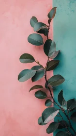 Leafy vine strolls the border between blush and teal worlds