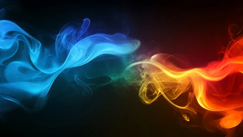 Vibrant blue and orange energy waves on dark background.