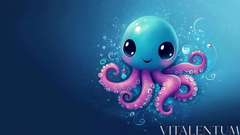 Cheerful bubble-bright octopus in a dreamy blue sea.