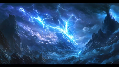 Storm-torn mountains drink electric rivers of celestial fire