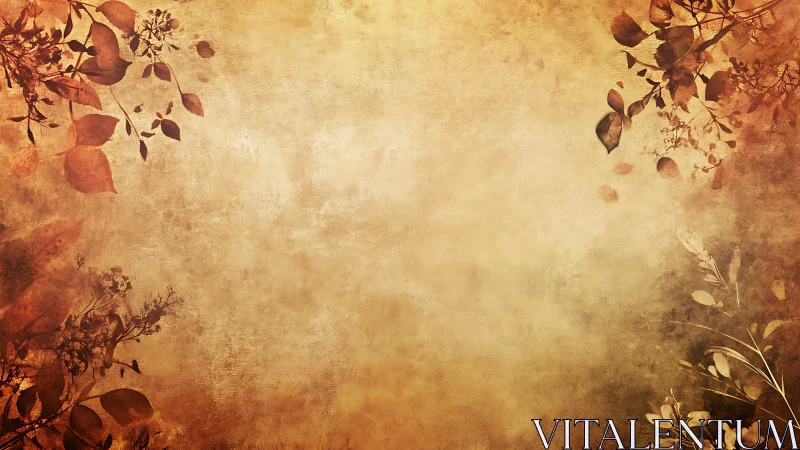 Warm vintage floral border with softly fading autumn leaves.