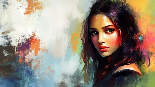 Digital portrait of woman set against abstract color field