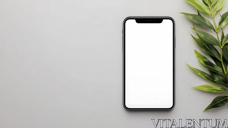 Smartphone Mockup on Neutral Surface with Fresh Green Plant Leaves