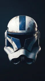 Battle-scarred clone helm floats like a lone silent moon