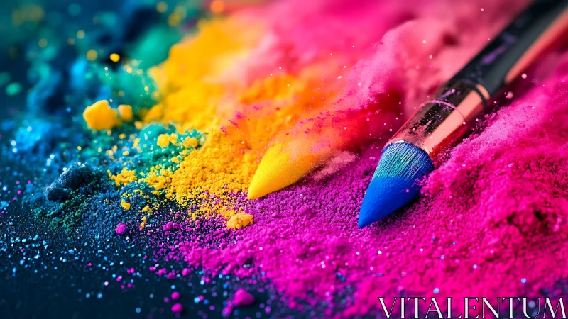 Colorful pigment dust and brush invite bright creative play