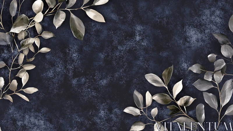 Silver leaves drift softly across a deep midnight blue