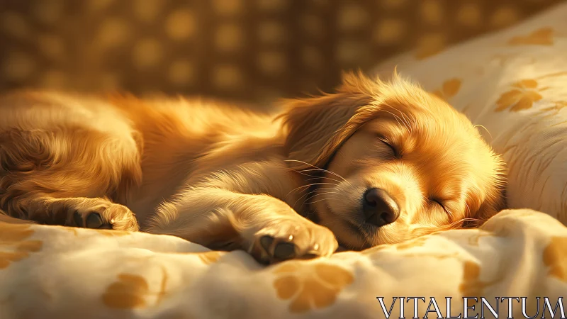 Sunlit puppy daydream curling in a duvet of golden hush.