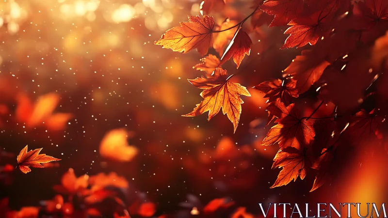Autumn maple foliage in radiant backlit golden bokeh glow.