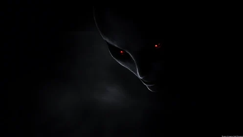 Subsurface-lit alien visage with red emissive eyes in void