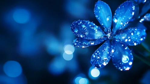 Luminous Blue Flower with Dewdrops.