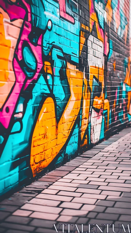 Urban graffiti wall bursts with bold neon street color.