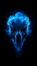 Energy-based skull silhouette forms from blue plasma structure
