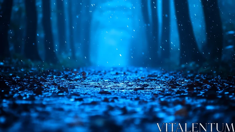 Rain-soaked ground with vertical light source effect.