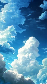 Vertical composition of cumulus cloud formations in sky.