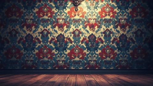 Vintage patterned wall and wood floor evoke nostalgic drama