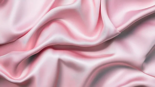 Pink satin textile surface with folded, undulating drapery.