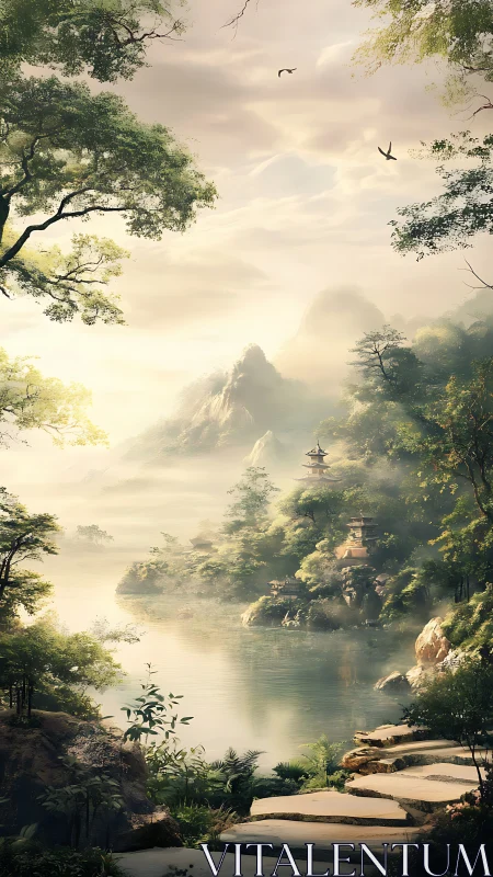 Gentle mountain lake path welcomes quiet moments and calm