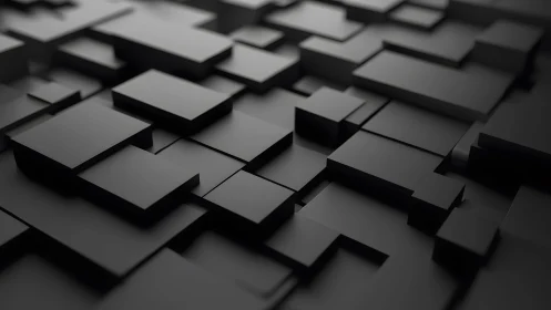 Abstract 3D Black Geometric Blocks in Minimalist Modern Style.
