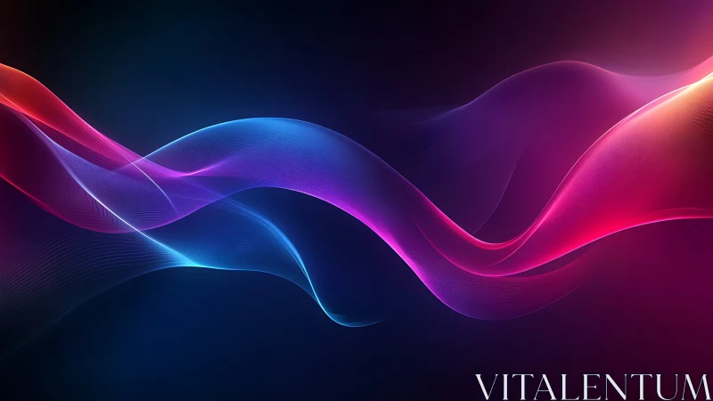 Digital painting of luminous chromatic wave ribbons on black.