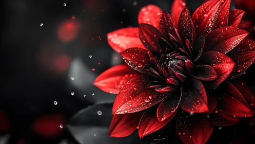 Red Lotus in Rain: Dewdrop Elegance.