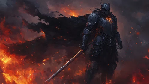 Fire-drenched dusk crowns the black knight in molten wrath
