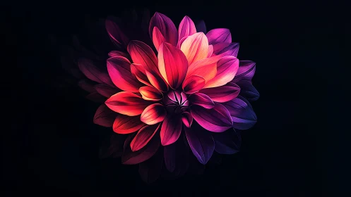 Vibrant Dahlia Flower Against Black Background