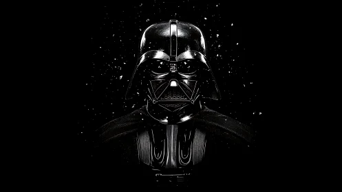 Specular highlights define glossy black armored helmet in void