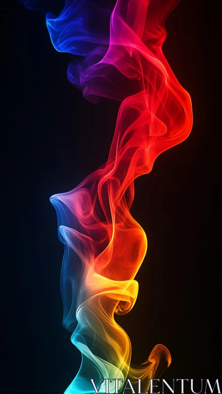 Chromatic smoke ribbon twisting across deep black void.