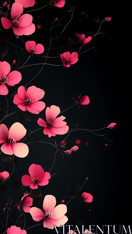 Crimson Cosmos: Delicate Blossoms Dance Across Midnight.