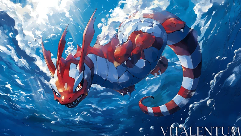 Serpentine aquatic creature in dynamic underwater view.