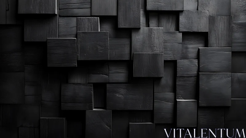 Quiet rhythm of stacked black wooden geometric blocks.