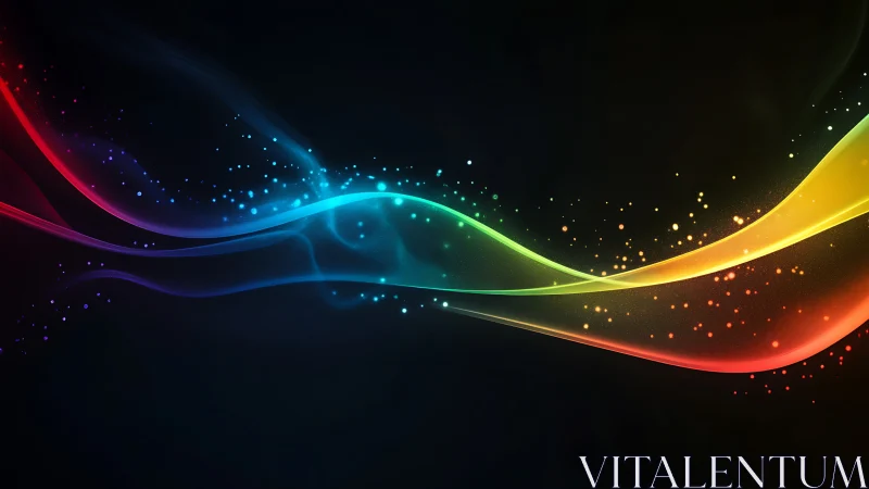 Chromatic light waves swirling across a deep black field.