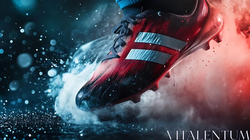 Dynamic sports cleat macro in high-contrast lighting design.