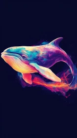 Multicolored digital whale is rendered on a dark background