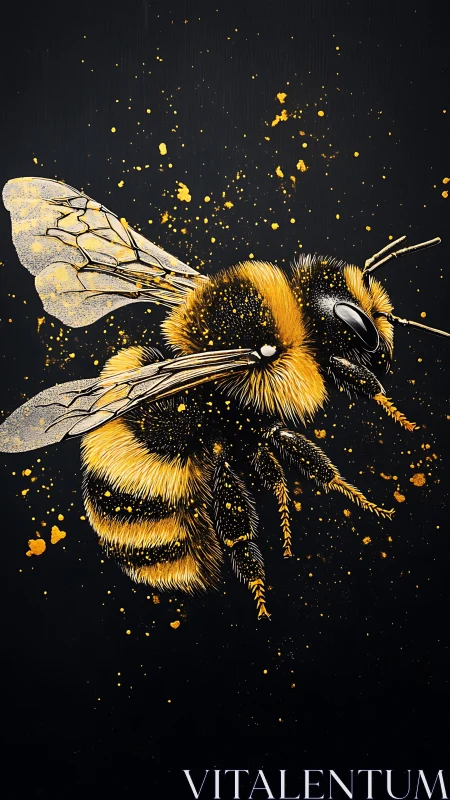 Golden bumblebee sparkles in bold, vibrant close-up art