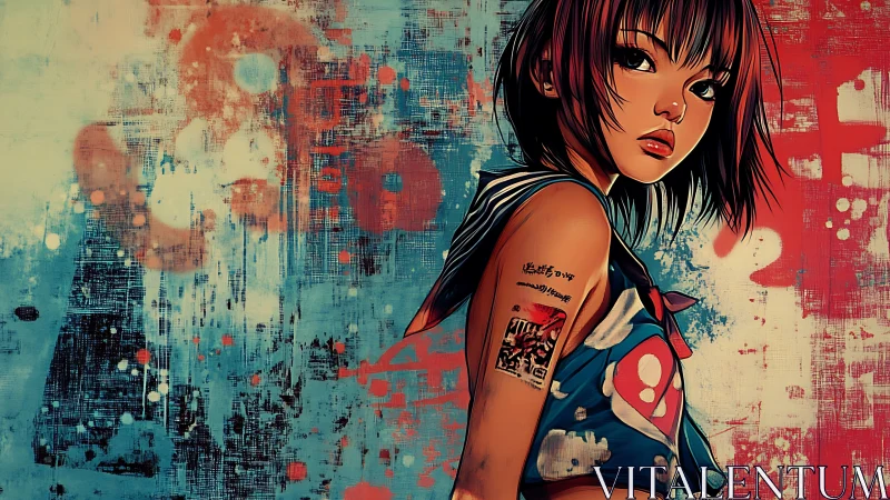 Urban graffiti muse with bold tattooed street aesthetic.