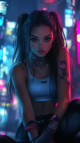 Neon alley daydreamer with inked glare and electric calm.