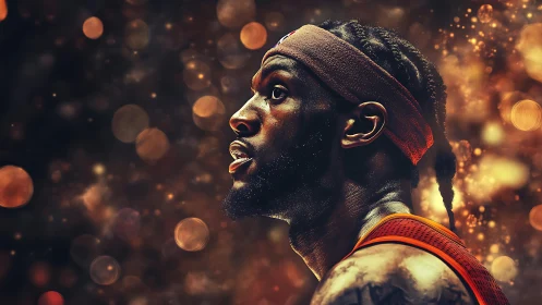 Glimmering portrait captures a focused basketball player&rsquo;s resolve